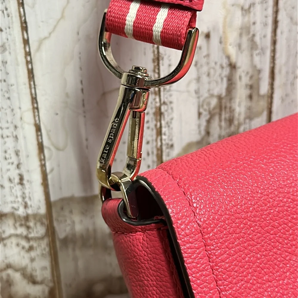 Kate spade nwot Rosie canvas flap crossbody pink white leather shoulder purse - Picture 5 of 14